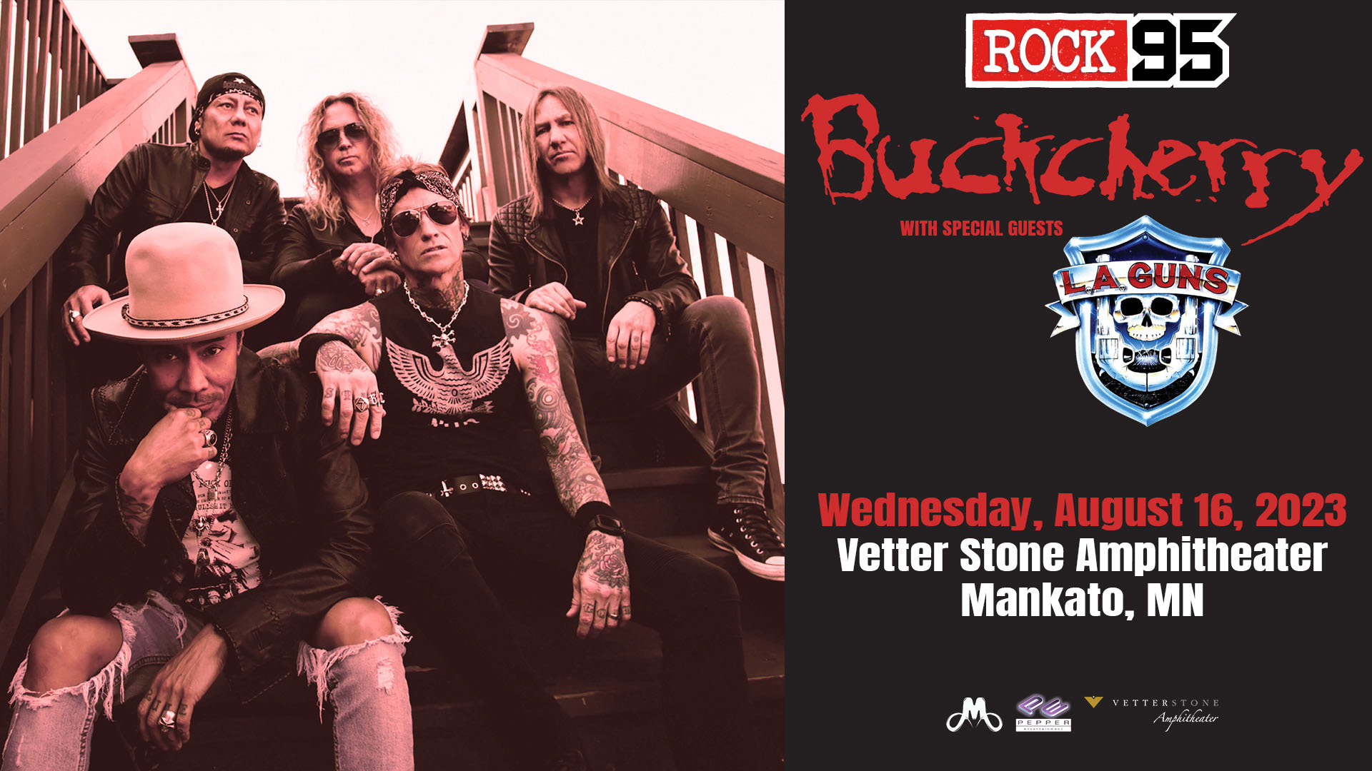 <h1 class="tribe-events-single-event-title">ROCK 95 PRESENTS BUCKCHERRY – L.A. Guns to VETTER STONE AMPHITHEATER</h1>